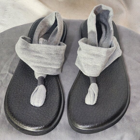 Sanuk Grey Black Ella Slip On Cushion Insole Stretch Fabric Yoga Sling Sandal 7 - Picture 4 of 16